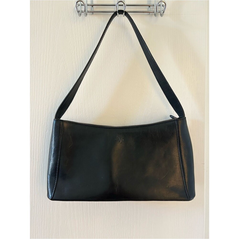 Vintage MONSAC Black Leather Shoulder Bag Minimalist Work Capsule
